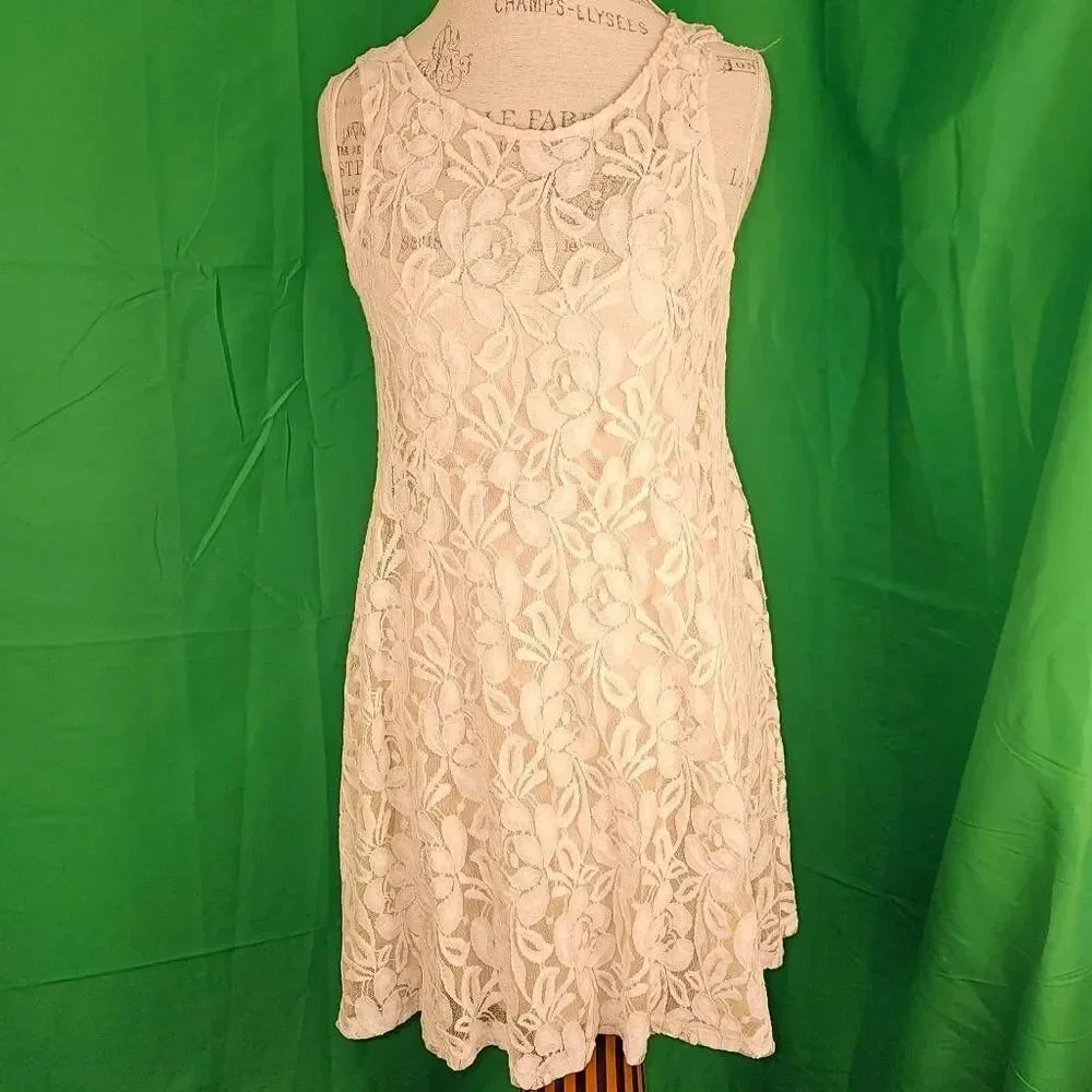 Free People Womens‎ Ivory Miles Of Lace Mini Dress Small
